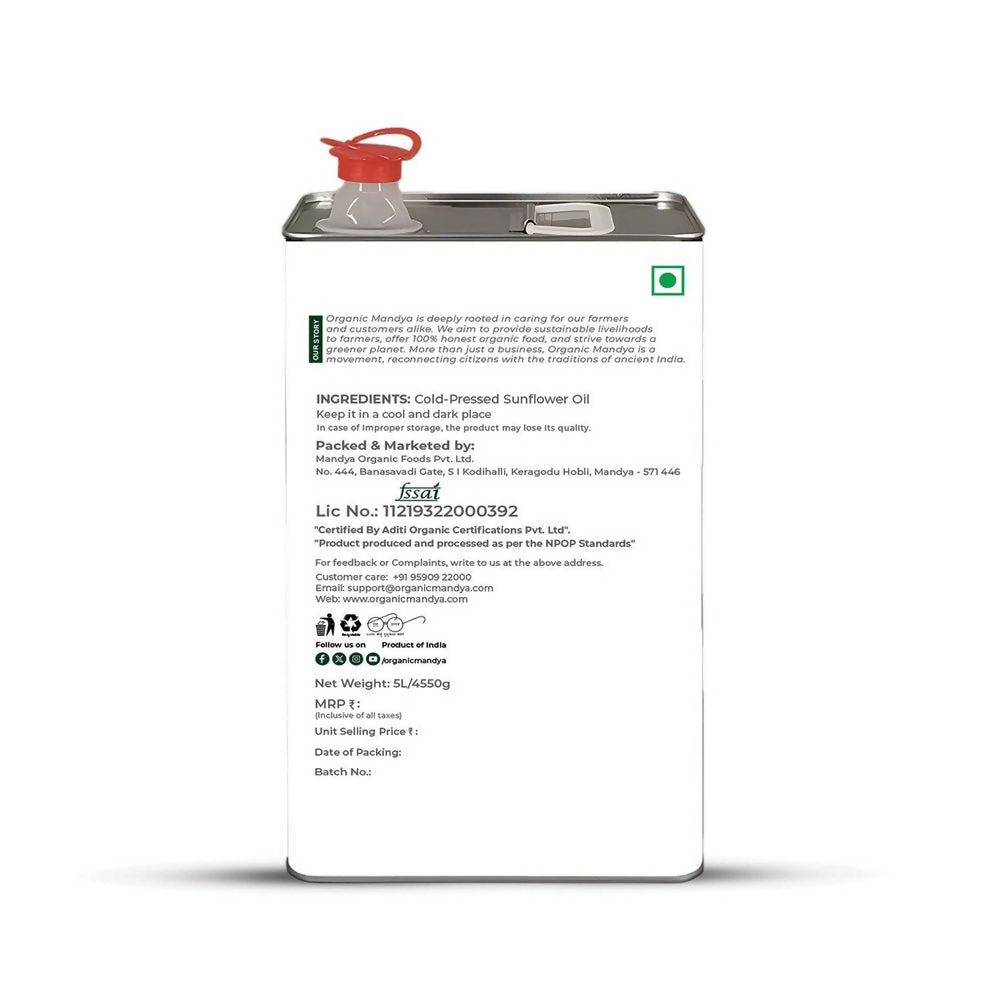Organic Mandya Sunflower Oil - Cold Pressed
