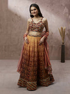 House of Panchhi Brown Organza Floral Print and sequinse work Lehenga choli & Dupatta