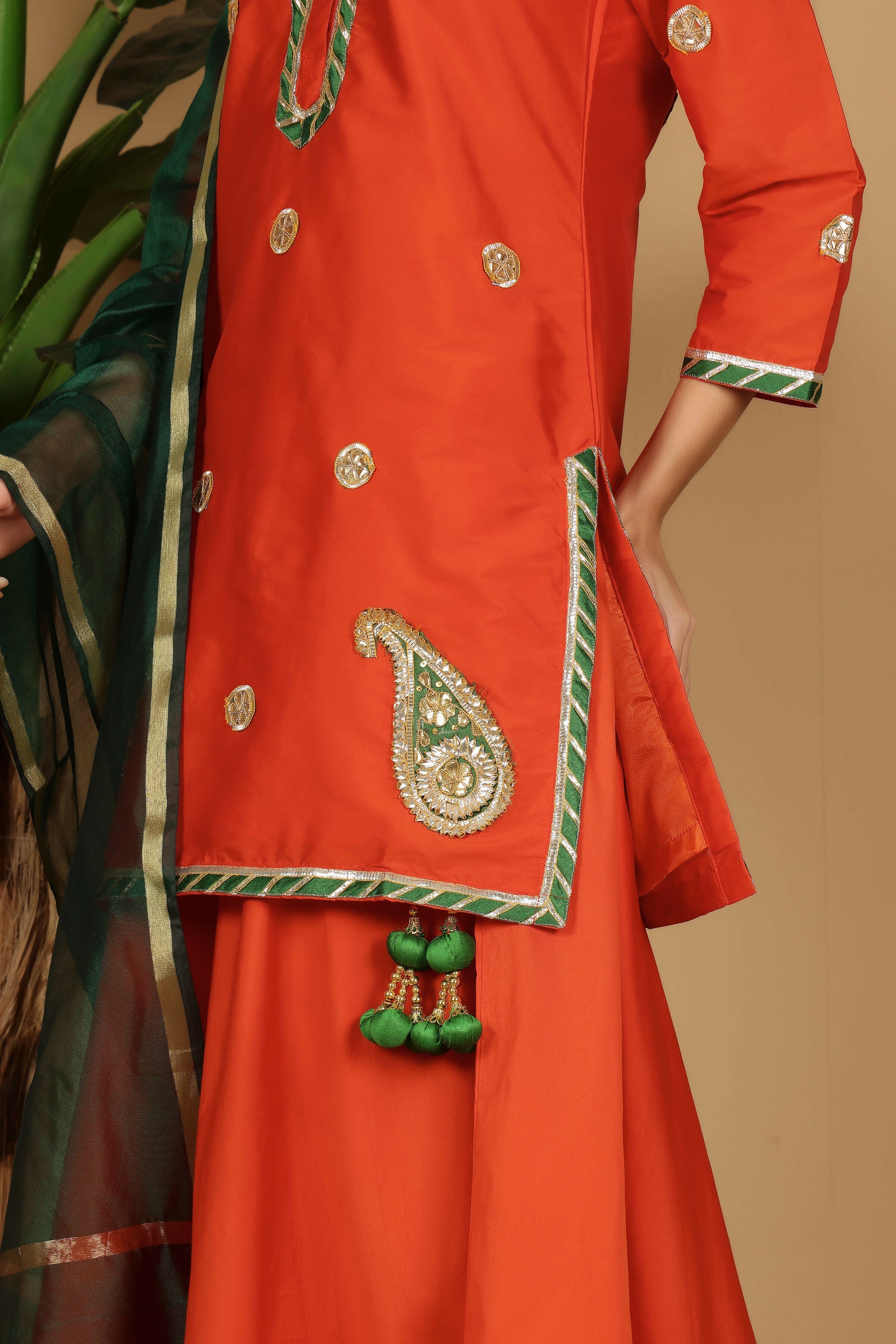 Joban Fashion Orange Taffeta Lehenga Set
