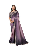 Purple Crepe Silk Solid Saree With Unstitched Blouse Piece - Norita Ikshita