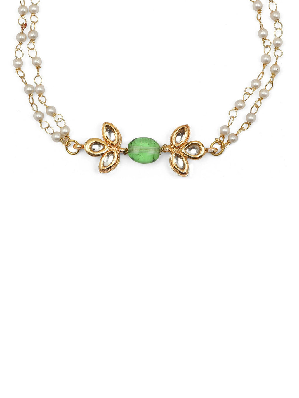Gold Plated Green White Kundan Beads Anklet Set Of 2 - Ruby Raang - Distacart