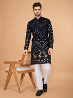 Vastranavya Navy Blue Exclusive Festival Wear Pure Viscose Rayon Embroidered Sequence Work Kurta