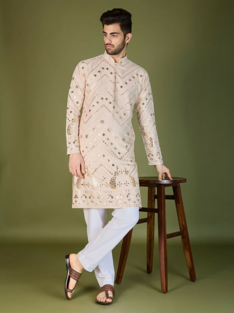 Vastranavya Ivory Exclusive Festival Wear Pure Viscose Rayon Embroidered Sequence Work Kurta