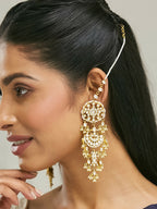 Nuyug 22 K Gold-Plated Elegant Kundan Studded & Pearl Beaded Crescent Shaped Kanauti Earrings - Distacart