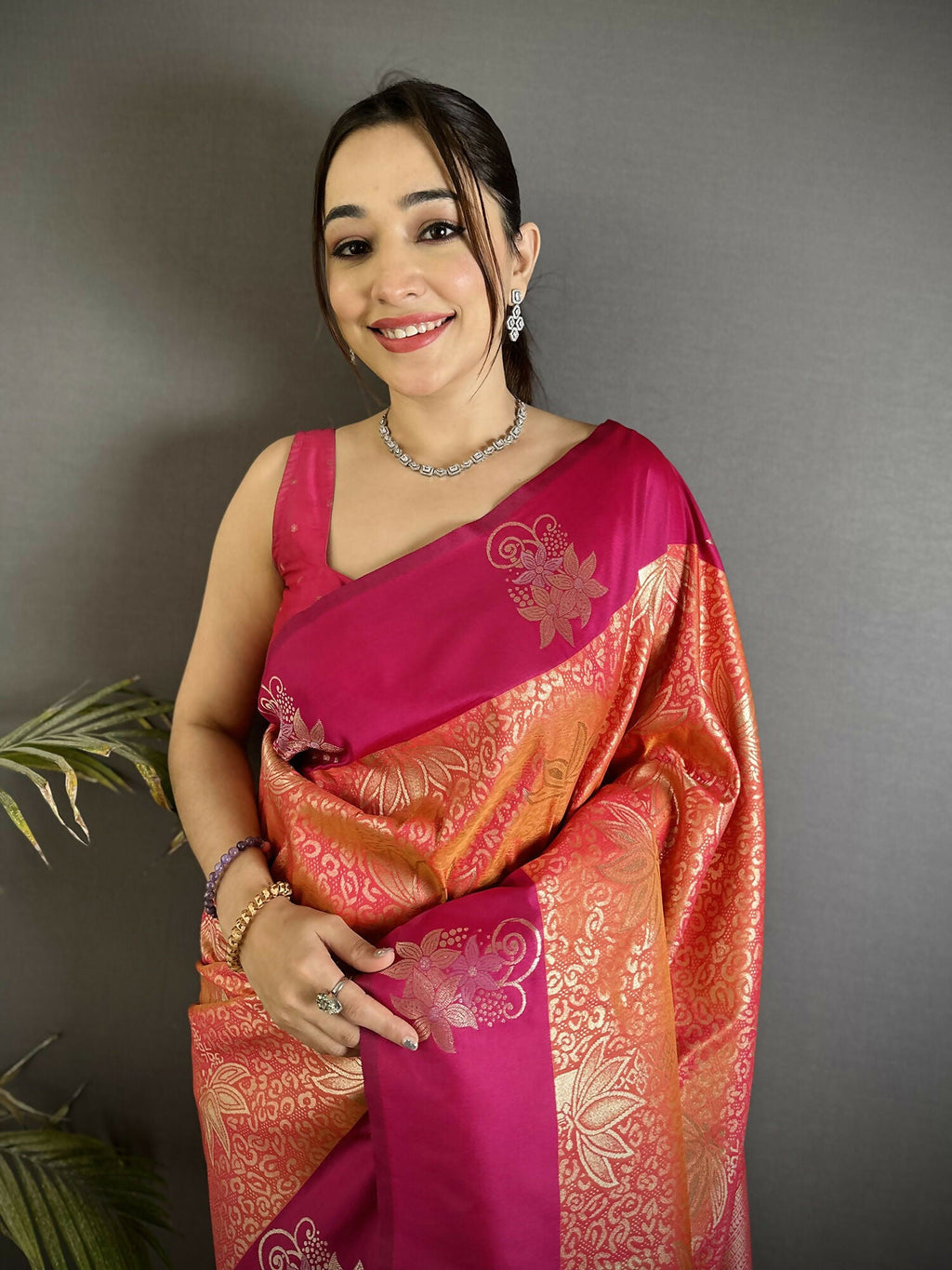 Joban Fashion Orange Intricate Zari Weaving Soft Silk Dharmavaram Saree