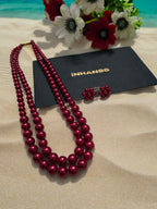 Inhanns Everyday Workwear Pearl Set (Double Layered Pearls) - Coral Red