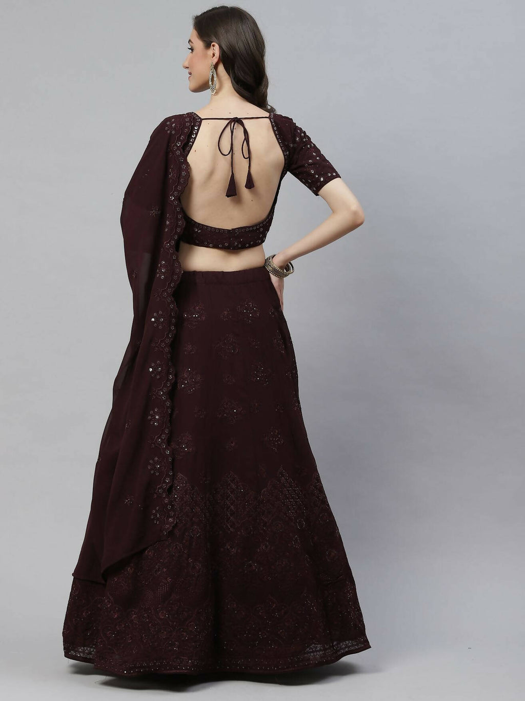 Purple Georgette Thread with Sequins Embroidered work Lehenga Choli with Dupatta - Jivika