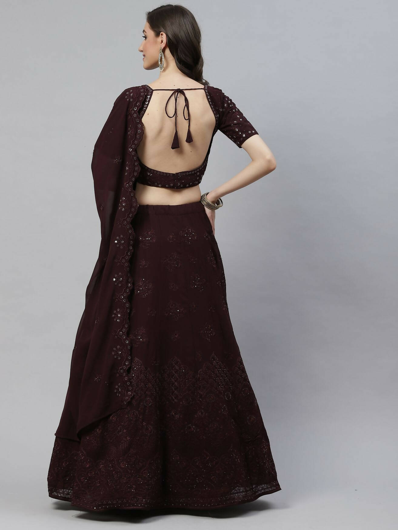 Purple Georgette Thread with Sequins Embroidered work Lehenga Choli with Dupatta - Jivika
