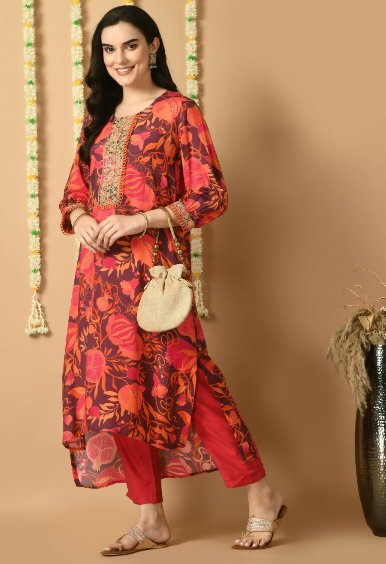 Joban Fashion Red Maslin Kurta Set