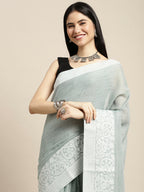 Shree Shyam Fashion Linen Sea Green Saree - Distacart