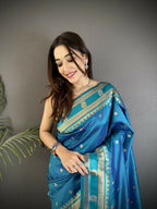 Joban Fashion Sky Blue Banarasi Soft Silk Woven Saree - Distacart