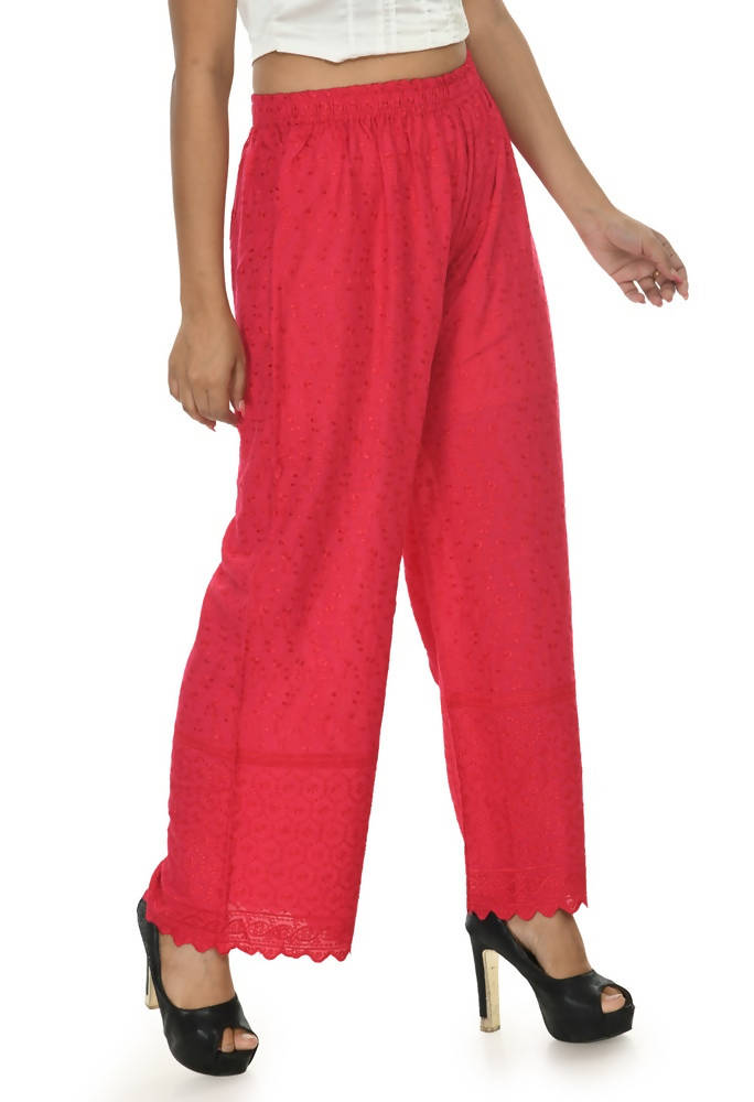 Mominos Fashion Moeza Reyon Cotton Magenta Color Chikan Work Palazzo