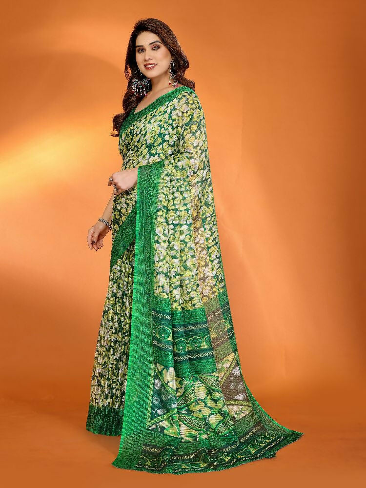 PR Fashion Green Kota Doria Printed Saree