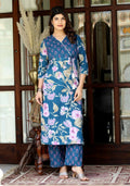 Miravan Women's Floral Block Printed Angrakha Kurta With Floral Palazzo