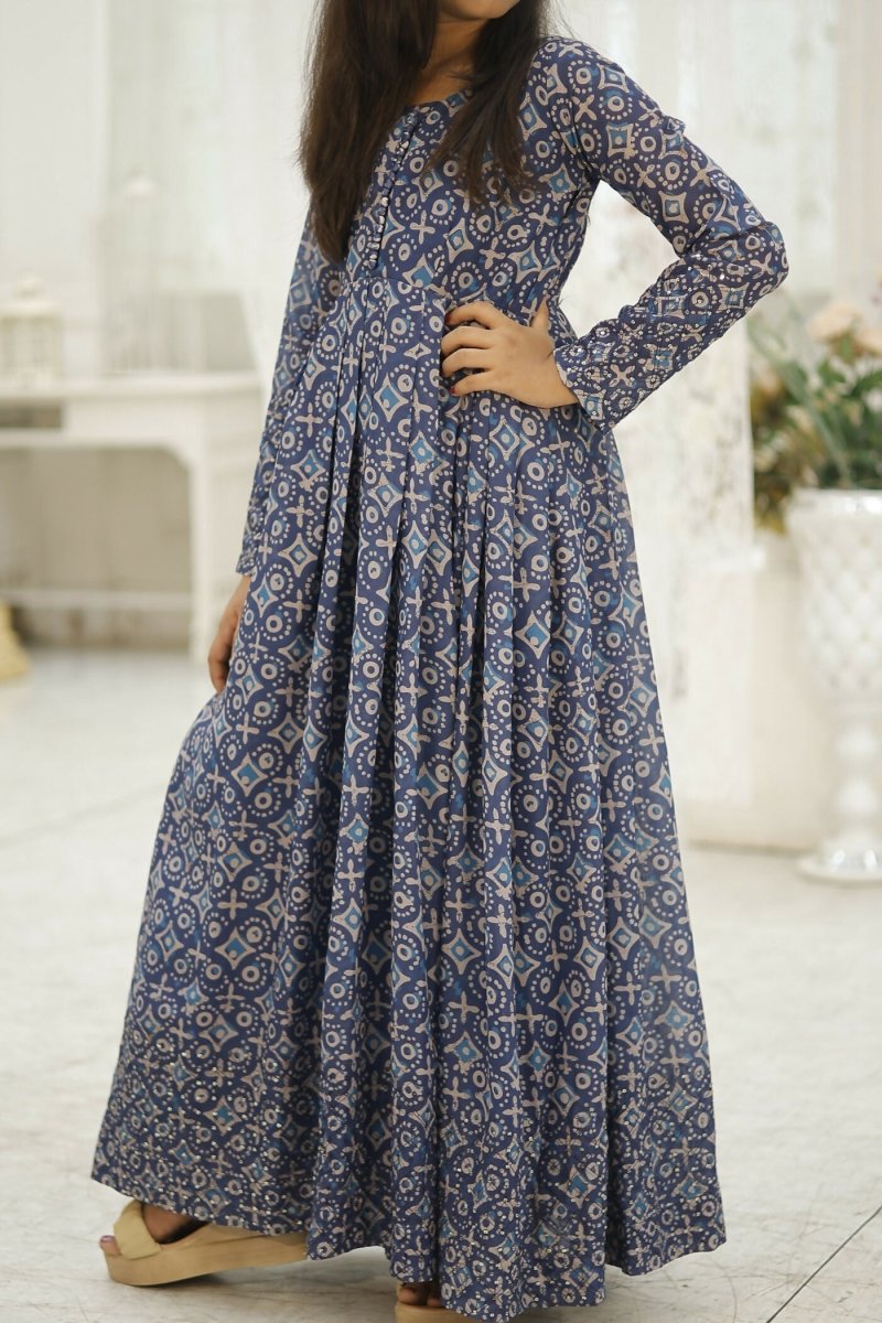 Aayaa Designer Printed Faux Georgette with Embroidery Zari Sequins-work Kids Gown
