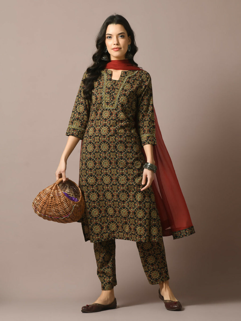 Myshka Women's Multi Printed Cotton Straight Party Kurta Set With Dupatta