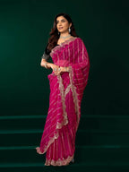 Joban Fashion Rani Pink Net Party Wear Sarees - Distacart