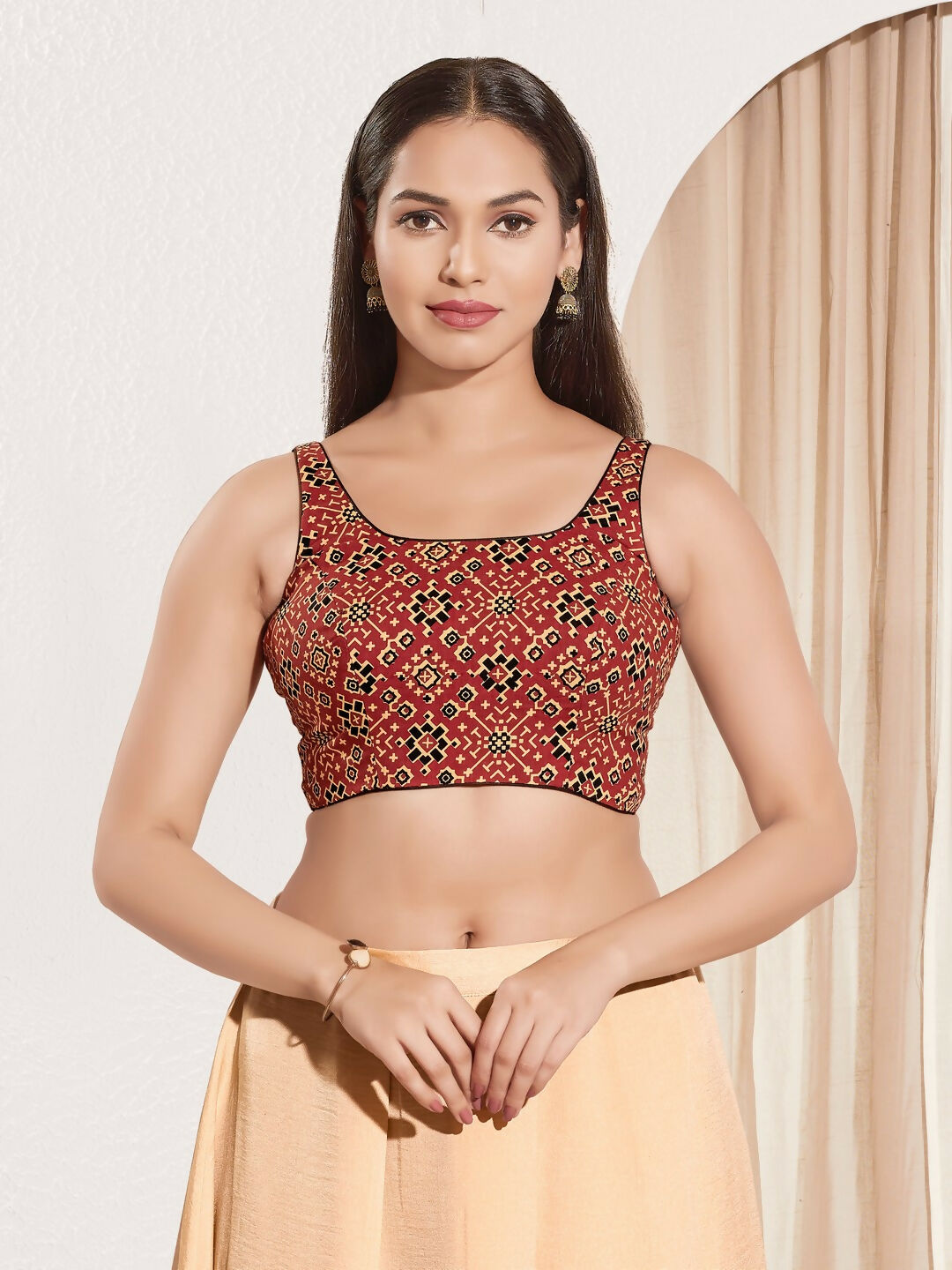 Joban Fashion Maroon Cotton Padded Blouse With Square Neck Sleeveless - Distacart