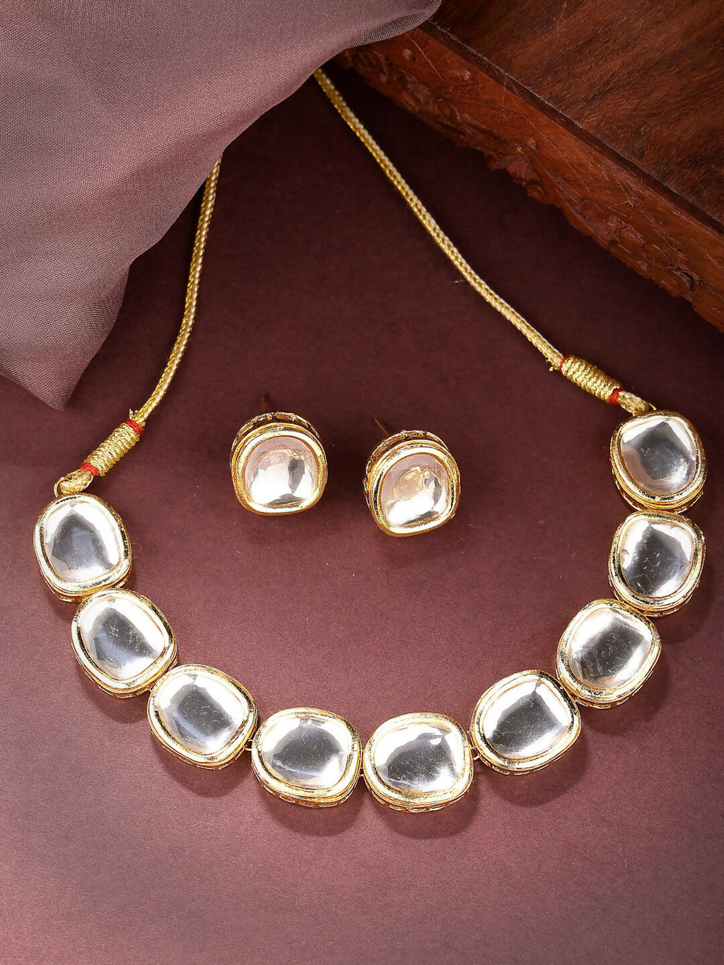 NVR Women's Gold Kundan-Studded Handcrafted Jewellery Set