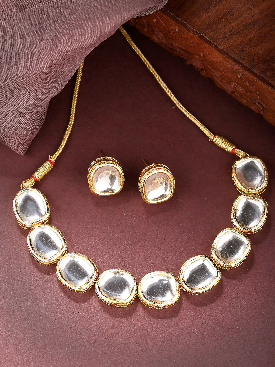 NVR Women's Gold Kundan-Studded Handcrafted Jewellery Set