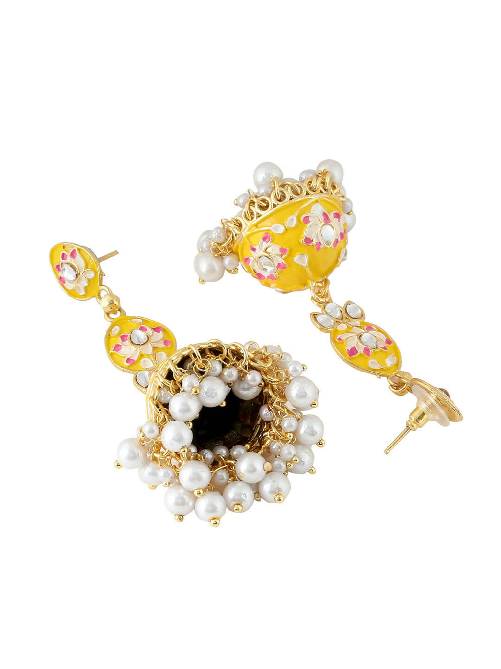 NVR Women Gold Plated Yellow Jhumkas Earrings - Distacart