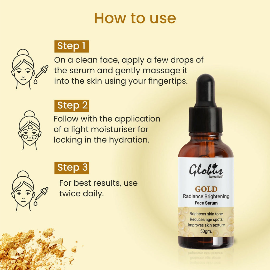 Globus Remedies Gold Radiance Anti Aging Face Serum, For Skin Lightening & Dark Spots Removal - Distacart