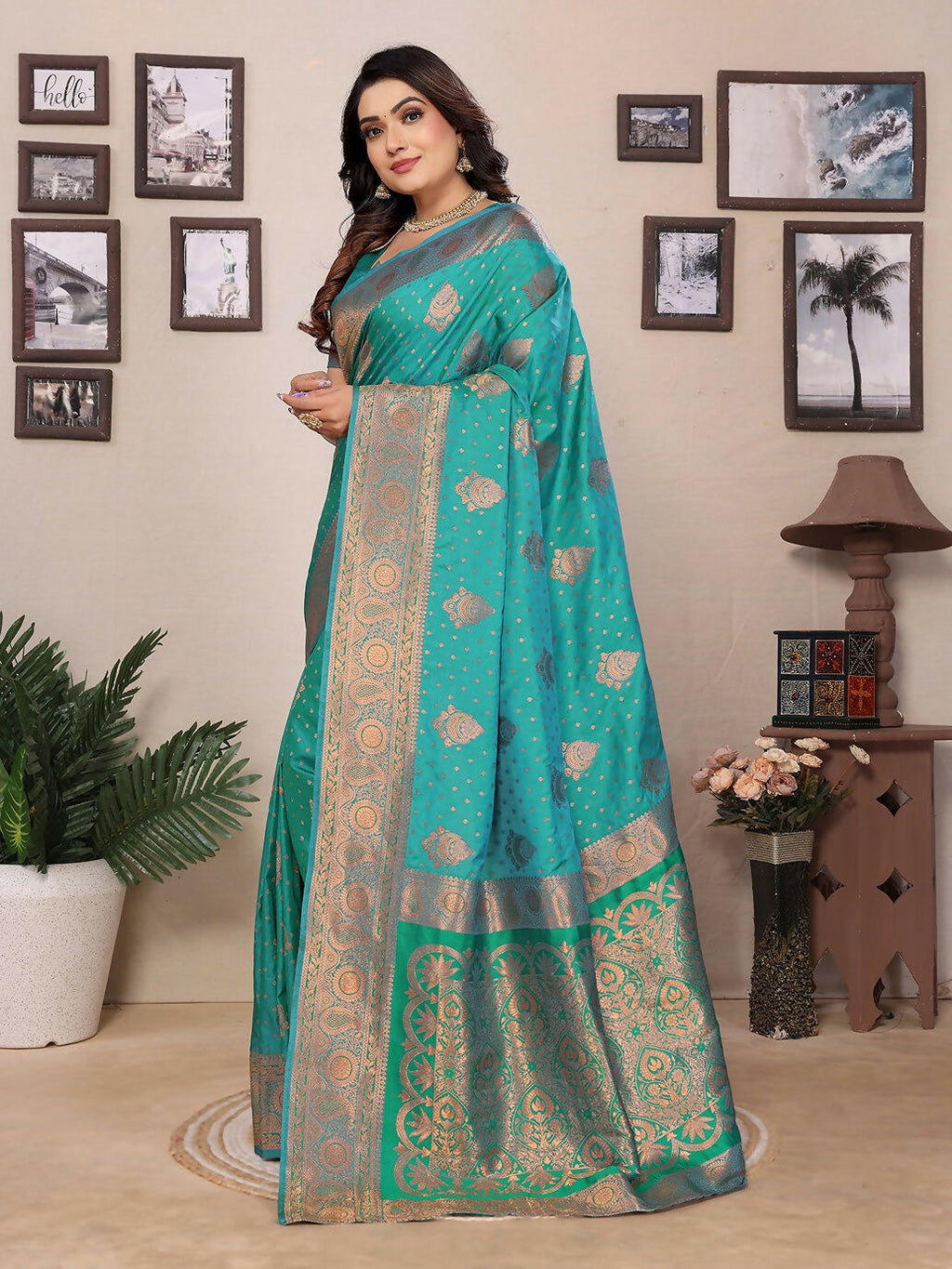 Joban Fashion Banarasi Light Green Woven Soft Silk Saree - Distacart
