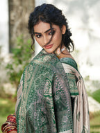 Shree Shyam Fashion Cream With Dark Green Silk Blend Saree - Distacart