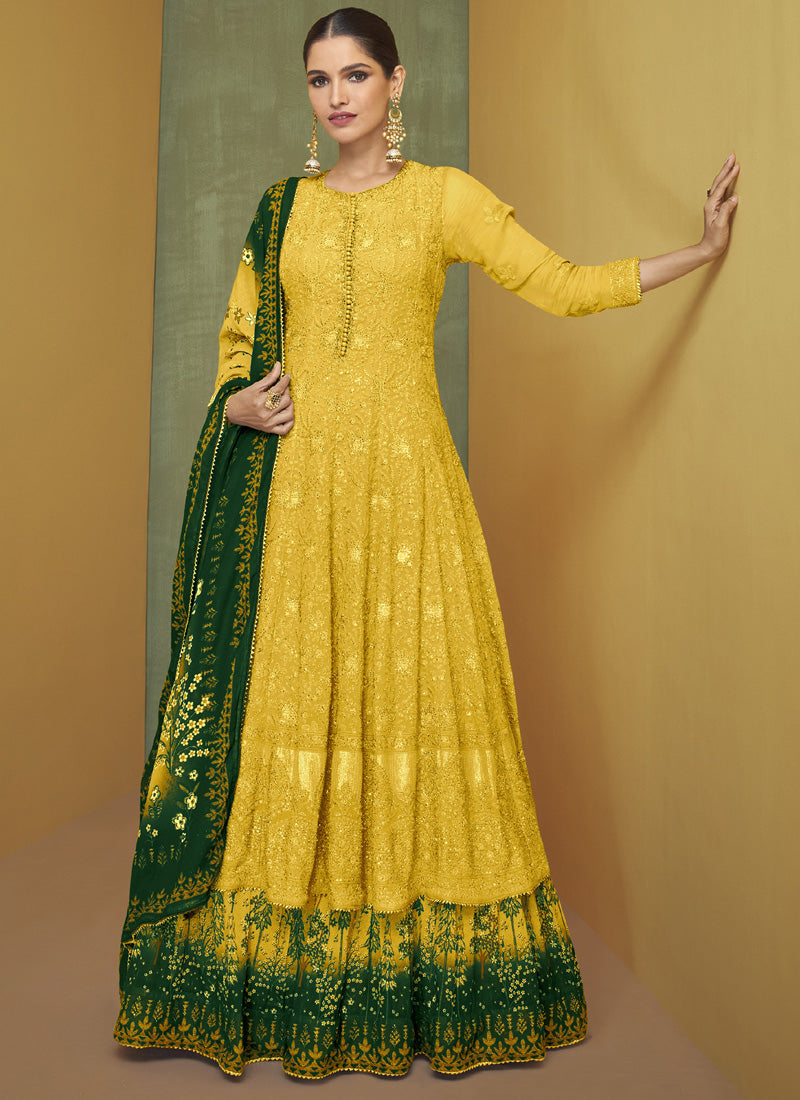 Vegaa Fashion Yellow Georgette Embroidery Anarkali Salwar Kameez - Distacart