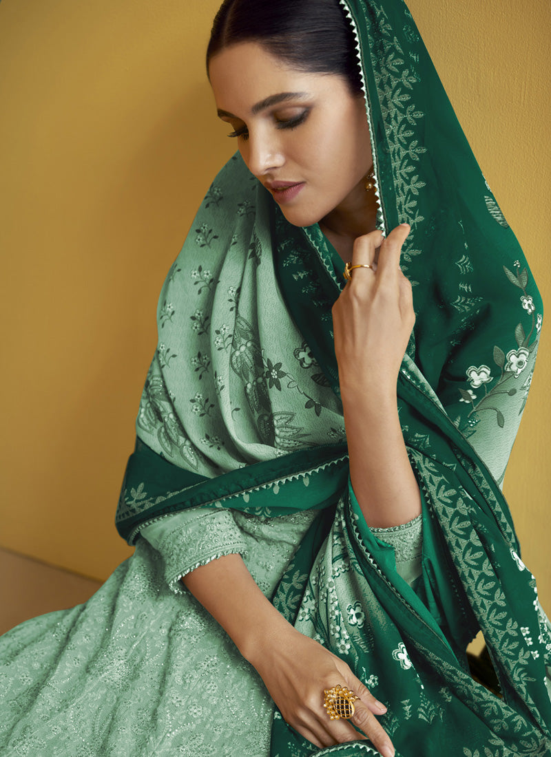 Vegaa Fashion Turquoise Georgette Embroidery Anarkali Salwar Kameez - Distacart