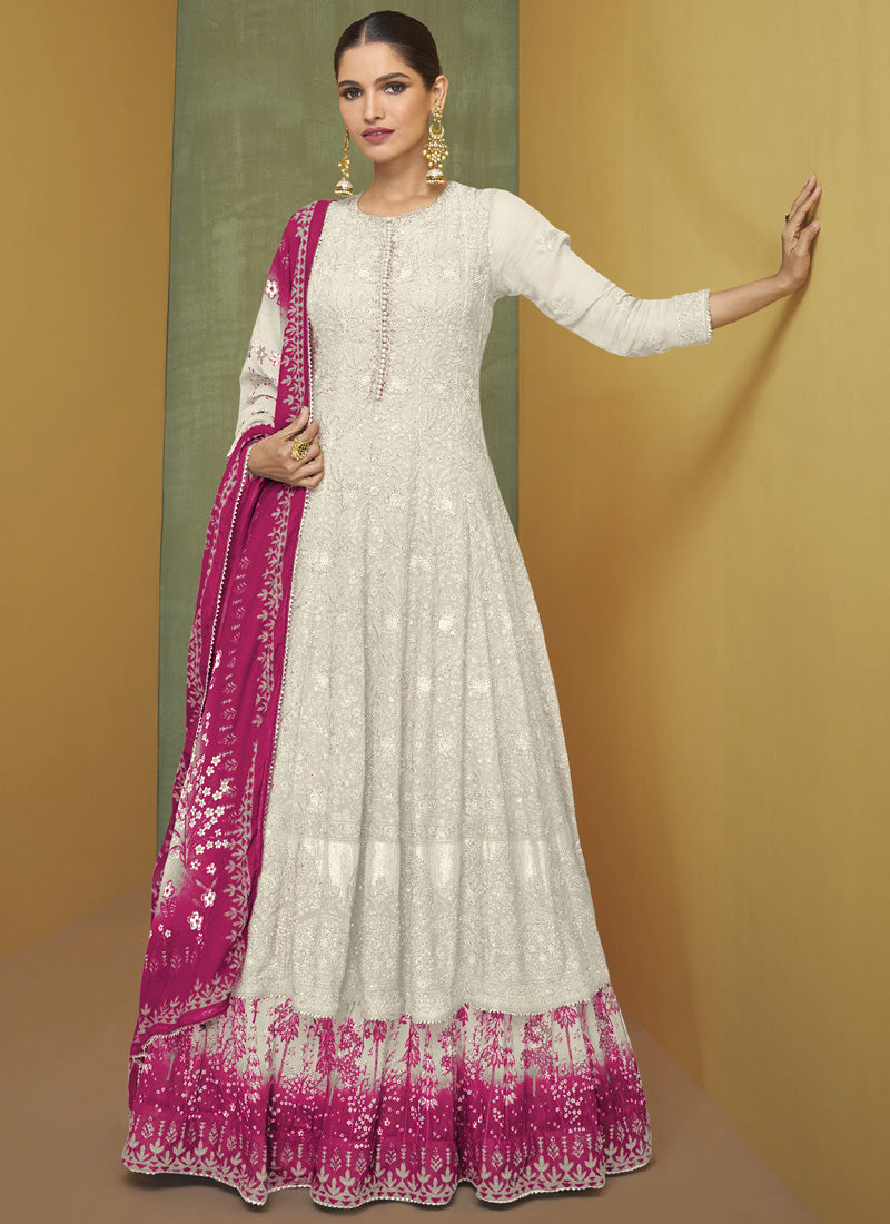 Vegaa Fashion White Georgette Embroidery Anarkali Salwar Kameez - Distacart