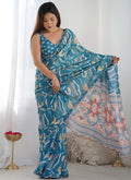 Vegaa Fashion Rama Chinon Silk Print Work With Mirror Work Border Designer Saree - Distacart