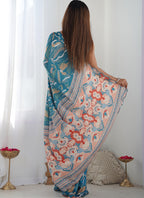 Vegaa Fashion Rama Chinon Silk Print Work With Mirror Work Border Designer Saree - Distacart