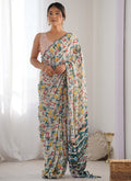 Vegaa Fashion Off White Chinon Silk Print Work With Mirror Work Border Designer Saree - Distacart