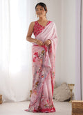Vegaa Fashion Baby Pink Chinon Silk Print Work With Mirror Work Border Designer Saree - Distacart