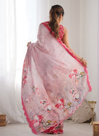 Vegaa Fashion Baby Pink Chinon Silk Print Work With Mirror Work Border Designer Saree - Distacart