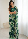 Vegaa Fashion Green Georgette Silk Printed Mirror Work Border Designer Saree - Distacart