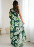 Vegaa Fashion Green Georgette Silk Printed Mirror Work Border Designer Saree - Distacart