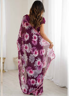 Vegaa Fashion Purple Georgette Silk Printed Mirror Work Border Designer Saree - Distacart