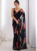 Vegaa Fashion Black Georgette Silk Printed Moti Work Border Designer Saree - Distacart
