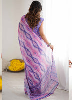 Vegaa Fashion Lavender Georgette Printed Mirror Work Border Designer Saree - Distacart
