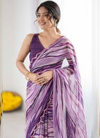 Vegaa Fashion Purple Georgette Printed Mirror Work Border Designer Saree - Distacart
