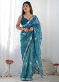 Vegaa Fashion Rama Organza Thread Work Color Tone Fabric Party Wear Saree - Distacart