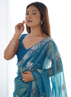 Vegaa Fashion Rama Organza Thread Work Color Tone Fabric Party Wear Saree - Distacart
