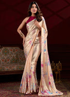 Vegaa Fashion Cream Satin Silk Digital Printed Pearl Lace Border Work Saree - Distacart