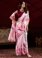 Vegaa Fashion Light Pink Satin Silk Digital Printed Pearl Lace Border Work Saree - Distacart