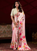 Vegaa Fashion Baby Pink Satin Silk Digital Printed Pearl Lace Border Work Saree - Distacart