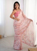 Vegaa Fashion Baby Pink Chinon Silk Print Work With Mirror Work Border Designer Saree - Distacart