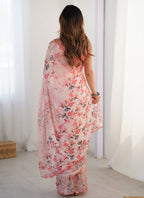 Vegaa Fashion Baby Pink Chinon Silk Print Work With Mirror Work Border Designer Saree - Distacart