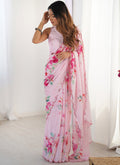 Vegaa Fashion Baby Pink Chinon Silk Print Work With Mirror Work Border Designer Saree - Distacart
